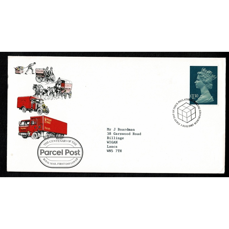 £1.30 Parcel Post. Philatelic Bureau FDI Handstamp. 3rd August 1983.