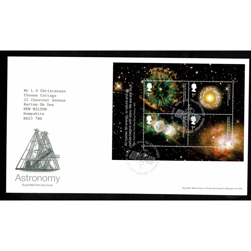 2002 Astronomy FDC. Tallent's House Handstamp