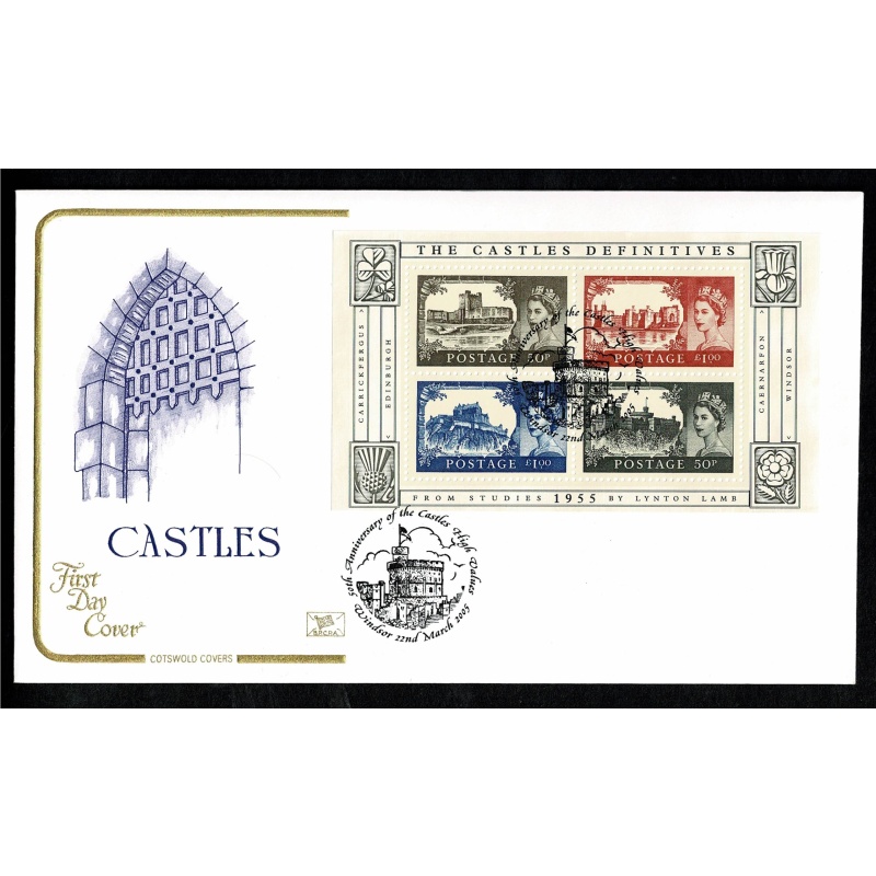 2005 Castles Miniature Sheet. Cotswold FDC. Windsor Special Handstamp.