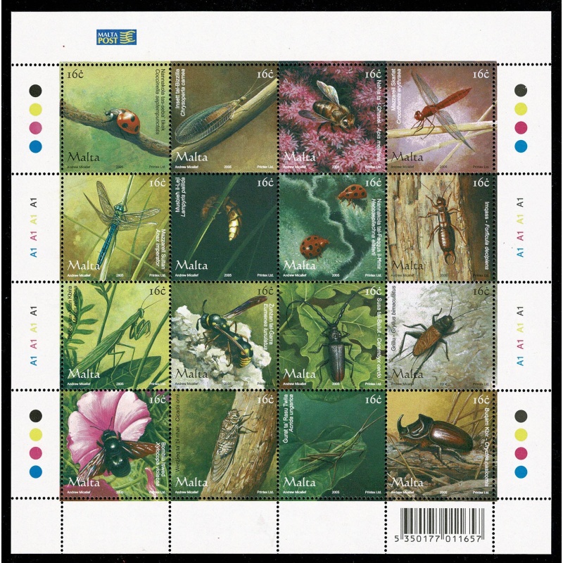 Malta 2005. Insects. Complete Sheetlet of 16. SG 1412/27.