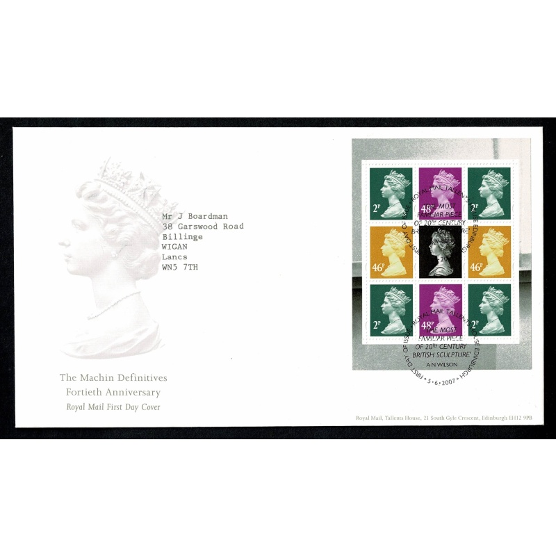 Pair of Covers. 2002 40th Anniversary of First Machin Definitives. Miniature Sheet & Prestige Book S/t pane.. Tallents House FDI Handstamp. 5th June 2007