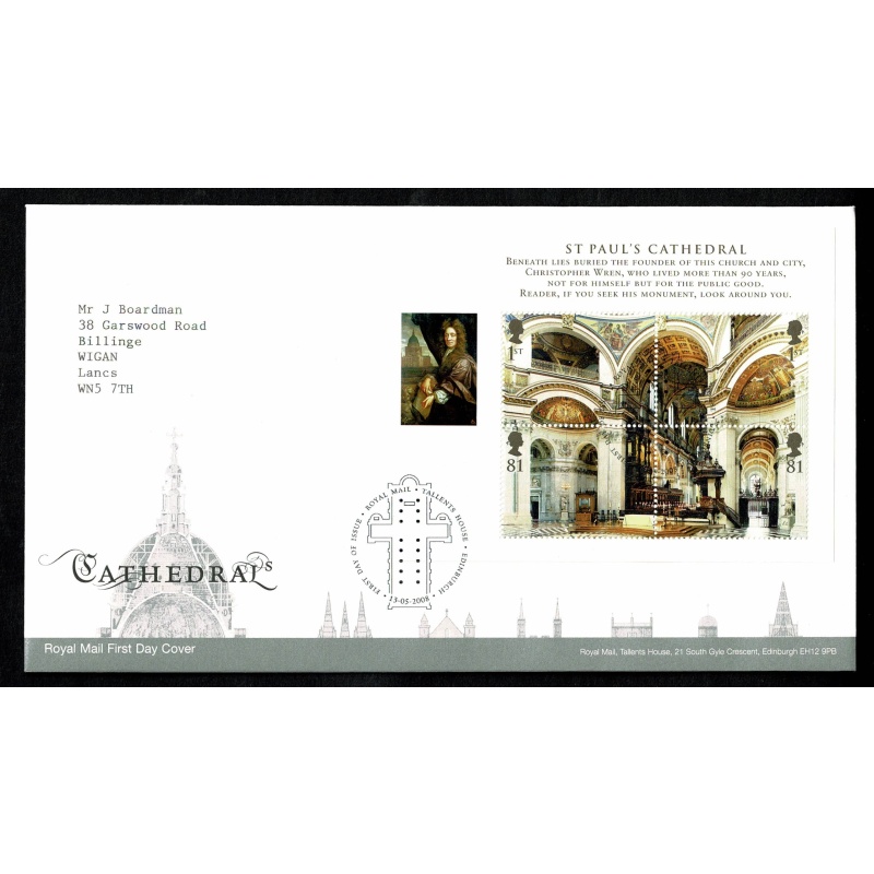 Pair of Covers. 2008 Cathedrals. Set of 6 values & Miniature Sheet. Tallents House FDI Handstamp 13th May 2008