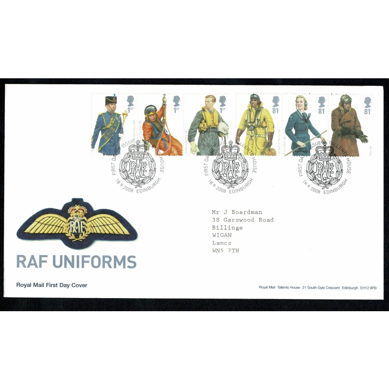 Pair of Covers. 2008 Military Uniforms, RAF. Set of 6 values & Prestige Book s/t pane. Tallents House FDI Handstamp 18th September 2008