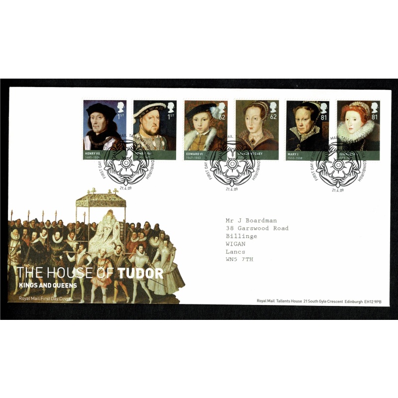 Pair of Covers. 2009 House of Tudor. Set of 6 values & Miniature Sheet. Tallents House FDI Handstamp 21st April 2009