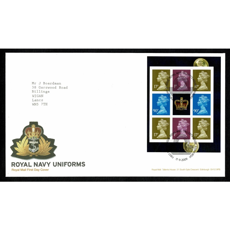 Pair of Covers. 2009 Military Uniforms, Royal Navy. Set of 6 values & Prestige Book s/t pane. Tallents House FDI Handstamp. 17th September 2009