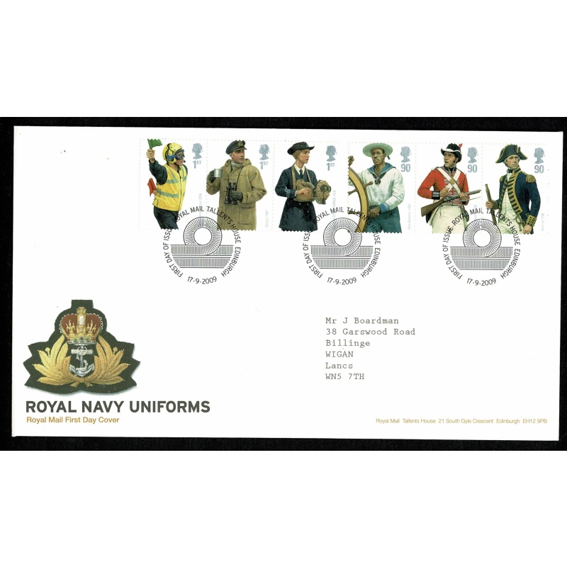 Pair of Covers. 2009 Military Uniforms, Royal Navy. Set of 6 values & Prestige Book s/t pane. Tallents House FDI Handstamp. 17th September 2009