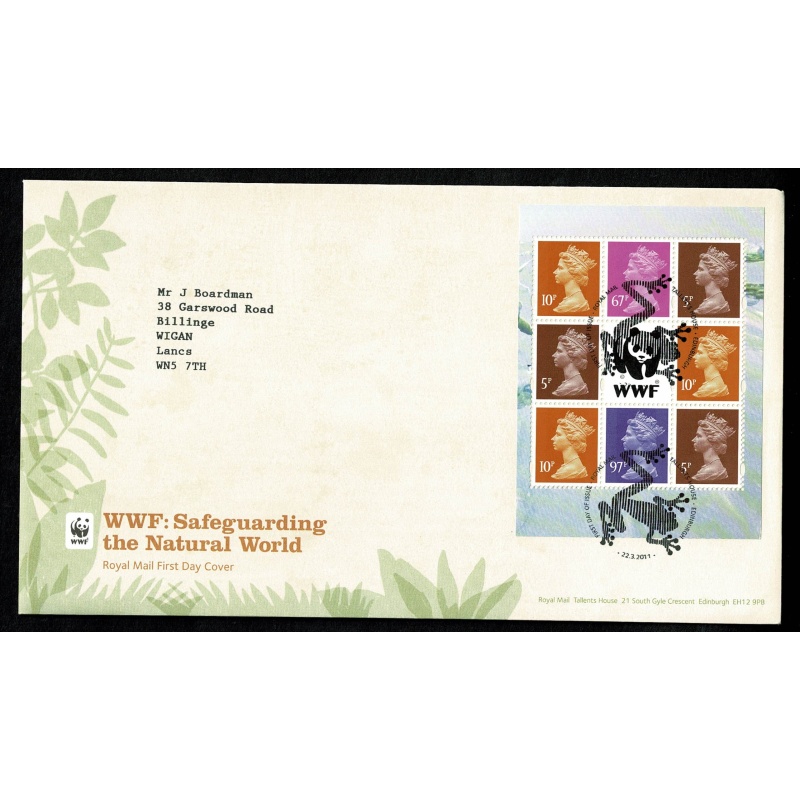 3 Covers. 2011 50th Anniversary of WWF. Set of 10 values,  Miniature Sheet & Prestige Book s/t pane. Tallents House FDI Handstamp. 22nd March 2011