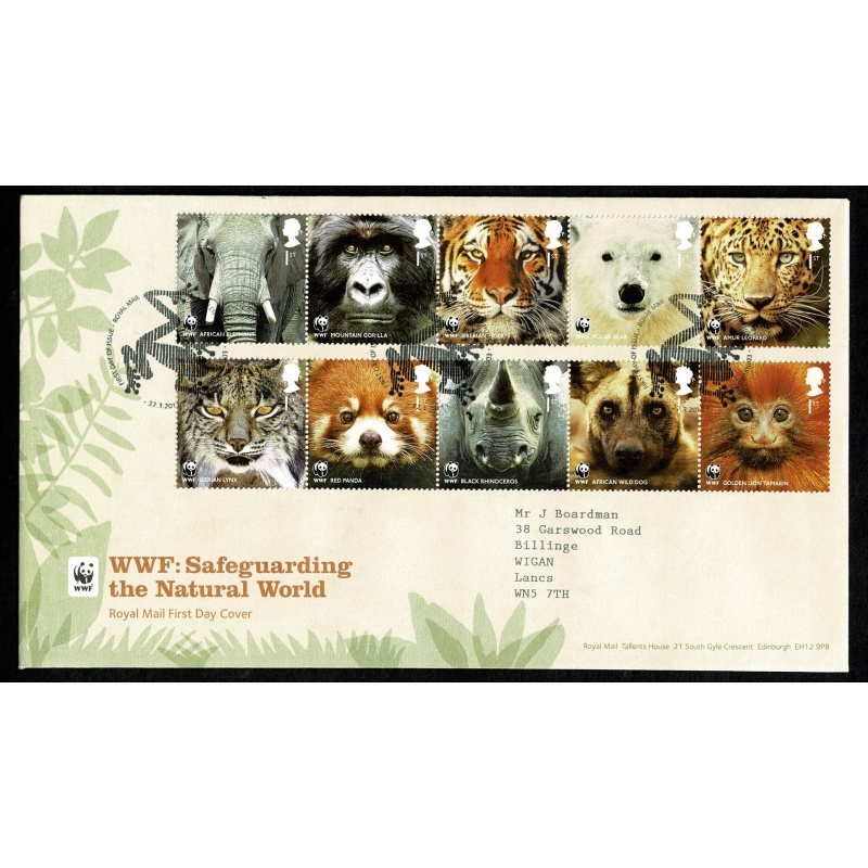 3 Covers. 2011 50th Anniversary of WWF. Set of 10 values,  Miniature Sheet & Prestige Book s/t pane. Tallents House FDI Handstamp. 22nd March 2011