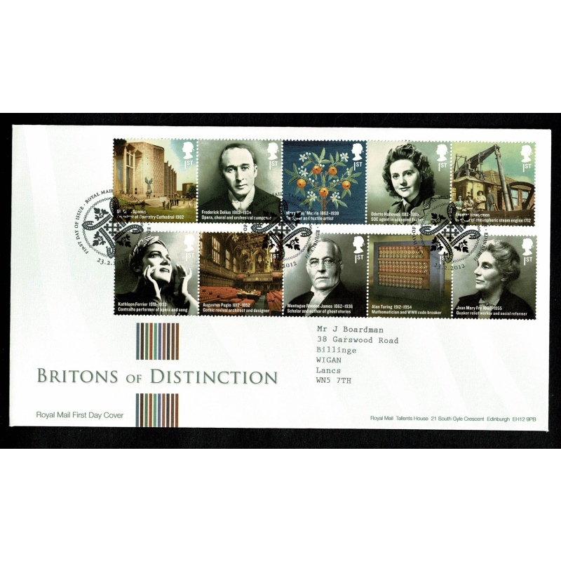 2012 Britons of Distinction. Tallents House FDI Handstamp. 23rd February 2012