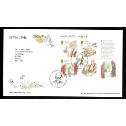 3 Covers. 2012 Roald Dahl. Set of 6 values,  Miniature Sheet & Prestige Book s/t pane. Tallents House FDI Handstamp. 10th January 2012