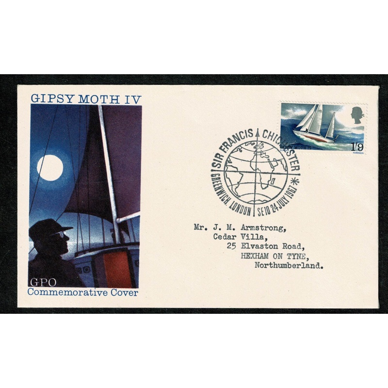 1967 Sir Francis Chichester World Voyage FDC. "Plymouth & Greenwich" Special Handstamps