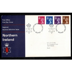 Set of 4 FDC. Four regions FDI 2½p, 3p, 5p, 7½p 7th July 1971. Regional Handstamps