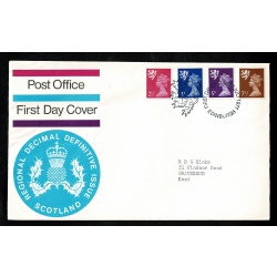 Set of 4 FDC. Four regions FDI 2½p, 3p, 5p, 7½p 7th July 1971. Regional Handstamps