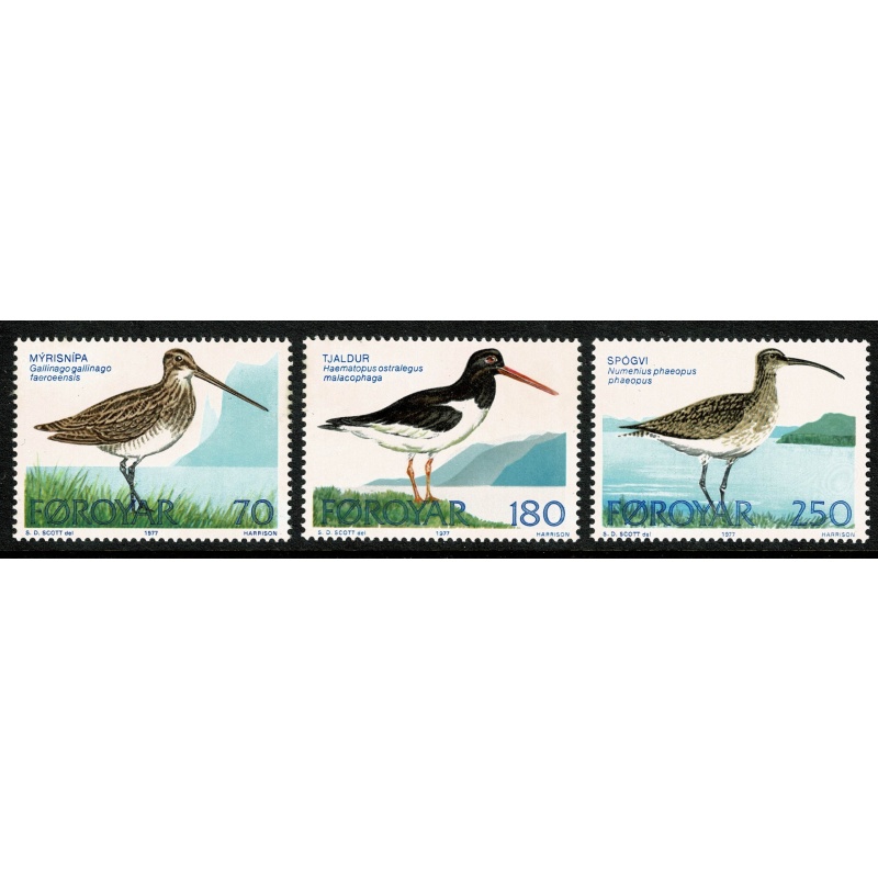 Faroes. 1977 Birds. Set of 3 values. Unmounted Mint. SG 27-29