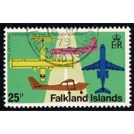 Falkland Islands. 1979 Opening of Stanley Airport issue. 25p Fine Used. WATERMARK CROWN TO LEFT OF CA. SG 363w