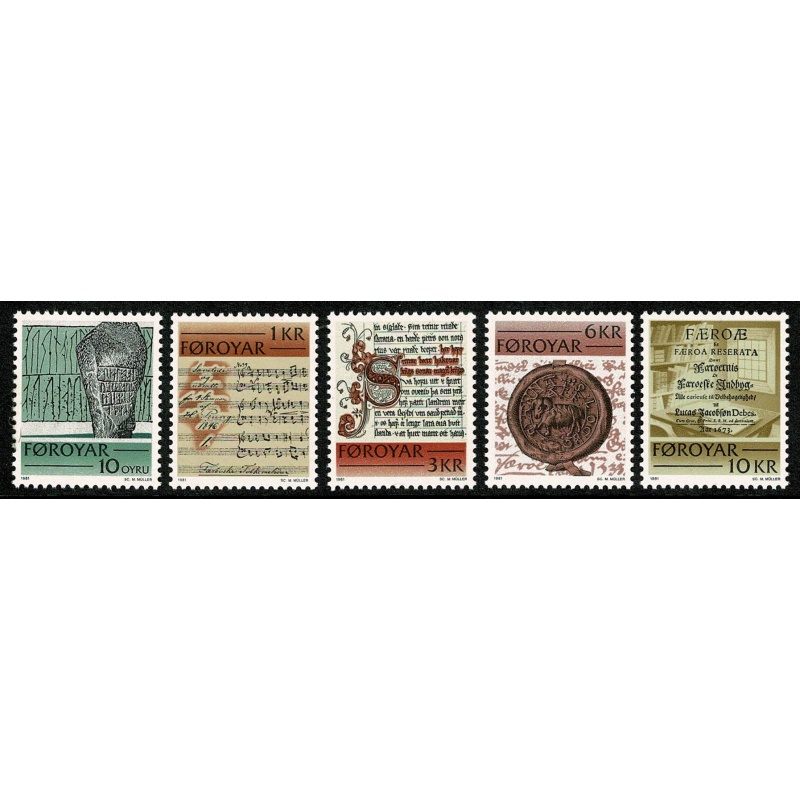 Faroes. 1981 Historic Writings of The Faroes. Set of 5 values. Unmounted Mint. SG 64-68