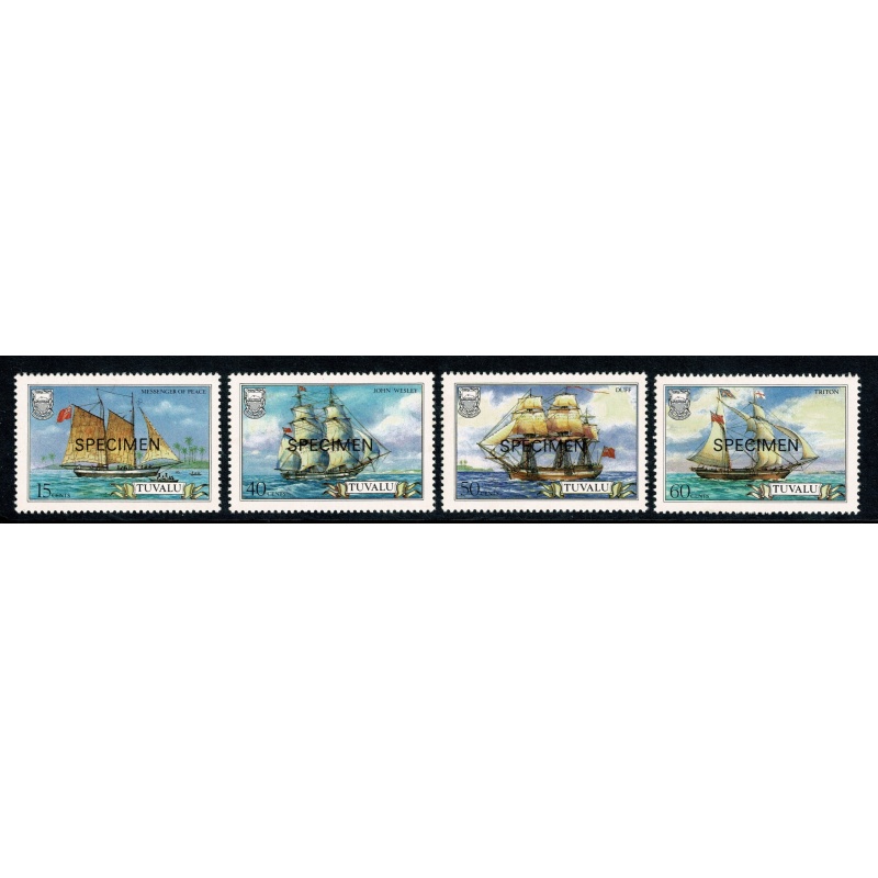 Tuvalu. 1986 Ships (3rd). Missionary Vessels. UM set 4 values. SG 377-380. SPECIMEN overprint