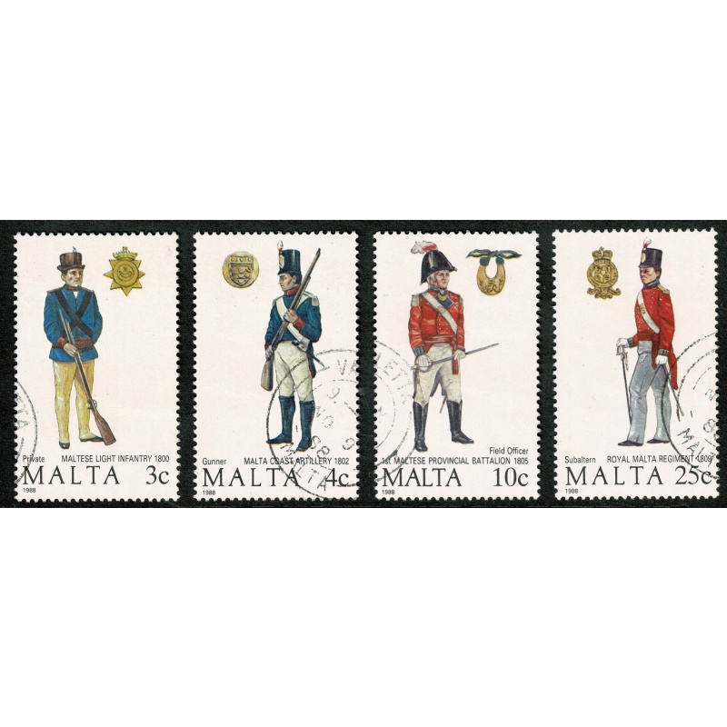 Malta. 1988 Maltese Uniforms. Set of 4 values. Used. SG 832-835