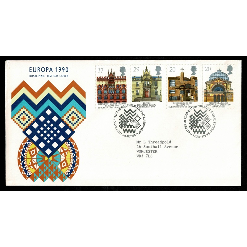 1990 Europa: City of Culture. Philatelic Bureau FDI Handstamp.