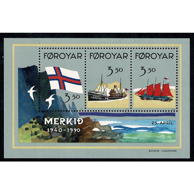 Faroes. 1990 50th Anniversary of Recognition Faroese Flag. Miniature Sheet. Unmounted Mint. SG MS195