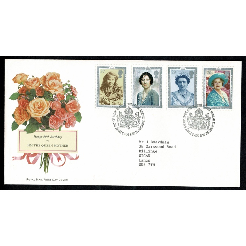 1990 Queen Mother 90th Birthday. Philatelic Bureau FDI Handstamp. 2nd August 1990