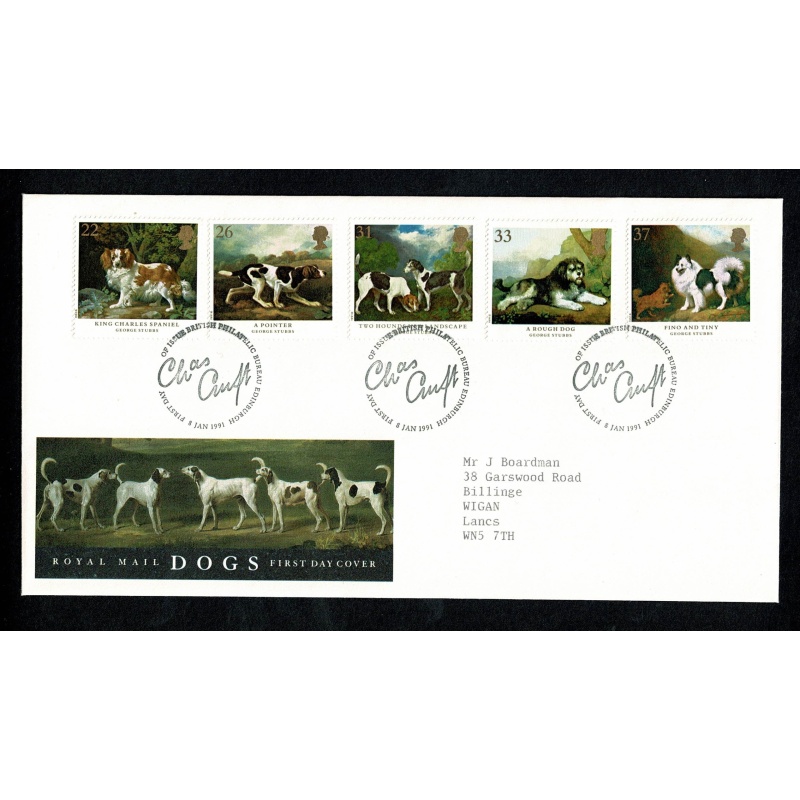 1991 Dogs Philatelic Bureau FDI Handstamp. 8th January 1991