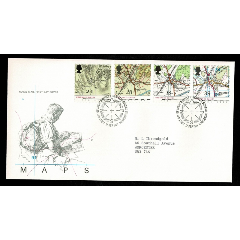 1991 Bicentenary of Ordnance Survey FDC. Philatelic Bureau FDI Handstamp.