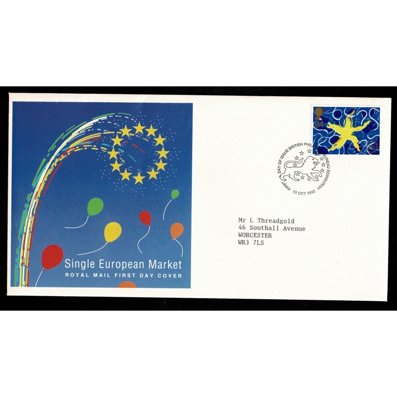 1992 Single European Market. Philatelic Bureau FDI Handstamp.