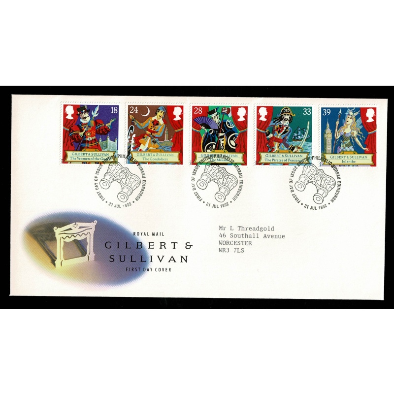 1992 Gilbert & Sullivan. Philatelic Bureau FDI Handstamp.