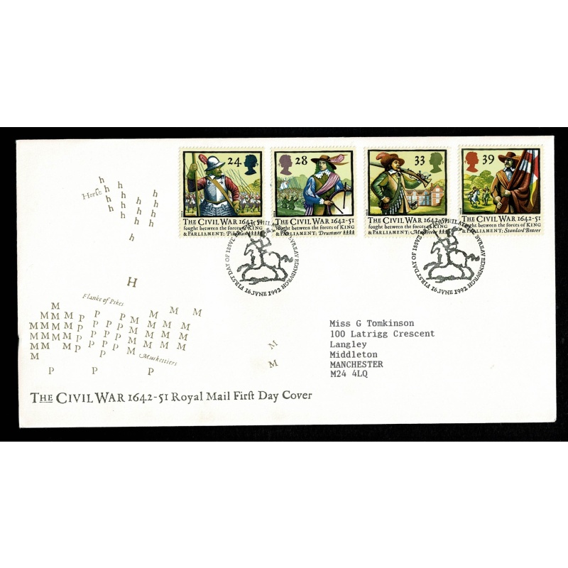 1992 350th Anniv The Civil War. Philatelic Bureau FDI Handstamp.