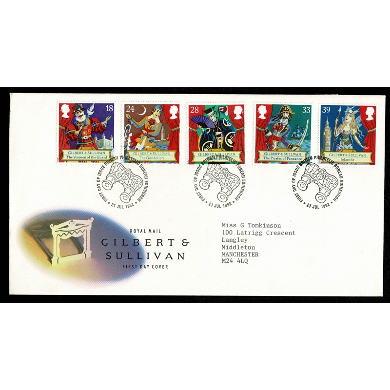 1992 Gilbert & Sullivan. Philatelic Bureau FDI Handstamp.