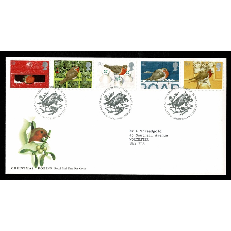 1995 Christmas FDC. Set of 5 values. Philatelic Bureau Handstamp.