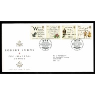 1996 Robert Burns FDC. Set of 4 values. Philatelic Bureau Handstamp.