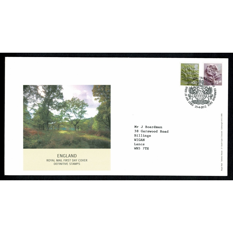 Set of 4 covers for regions. 87p. £1.28 Pictorial Regionals. "Tallents House" FDI Handstamp. 25th April 2012