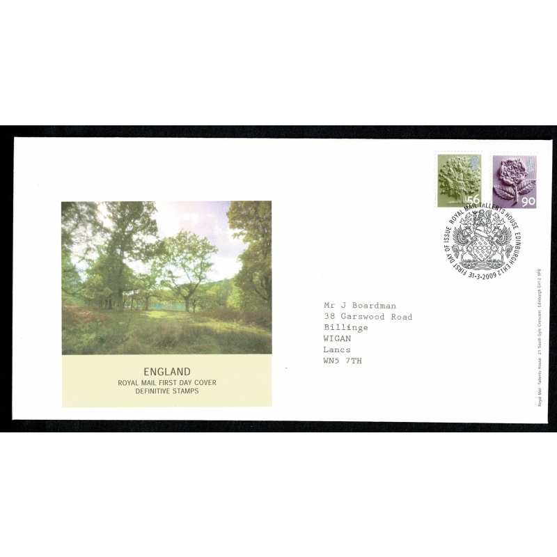 Set of 4 covers for regions. 56p, 90p Pictorial Regionals. "Tallents House" FDI Handstamp. 31st March 2009