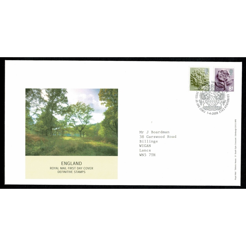 Set of 4 covers for regions. 50p, 81p Pictorial Regionals. "Tallents House" FDI Handstamp. 1st April 2008