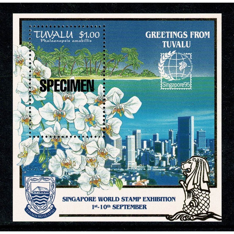 Tuvalu. 1995 Singapore 95 Stamp Exhibition. Miniature Sheet. SG MS745. SPECIMEN overprint