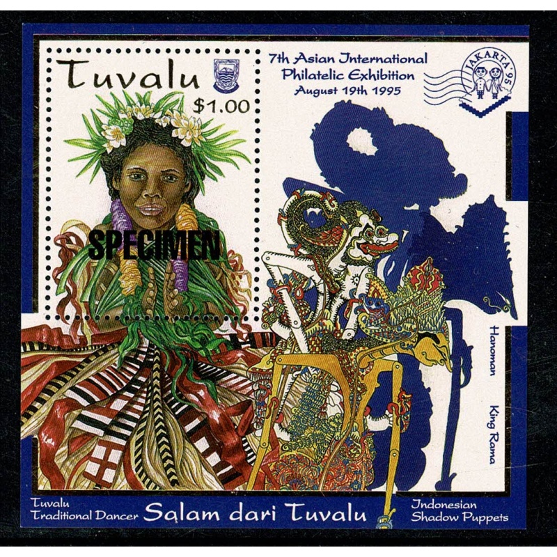 Tuvalu. 1995 Jakarta 95 Stamp Exhibition. Miniature Sheet. SG MS744. SPECIMEN overprint