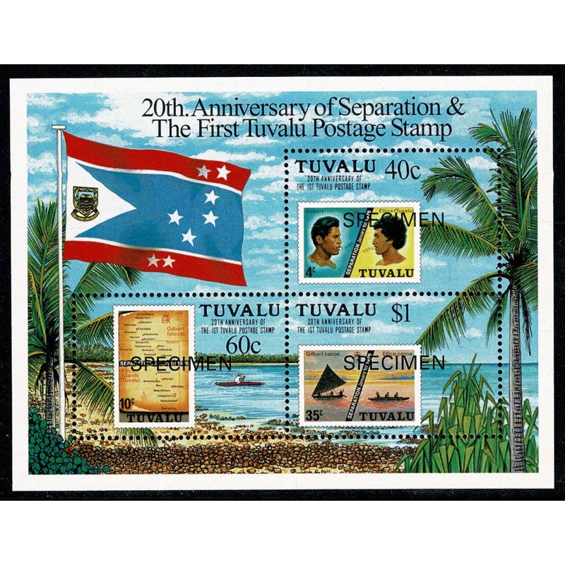 Tuvalu. 1996 20th Anniversary of Separation. Miniature Sheet. MS751 SPECIMEN overprint.