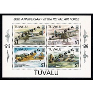 Tuvalu. 1998 80th Anniversary of RAF Miniature Sheet. SG MS808. SPECIMEN overprint