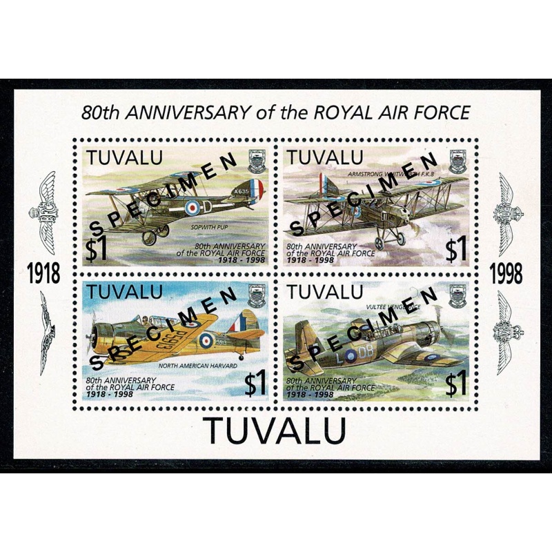 Tuvalu. 1998 80th Anniversary of RAF Miniature Sheet. SG MS808. SPECIMEN overprint