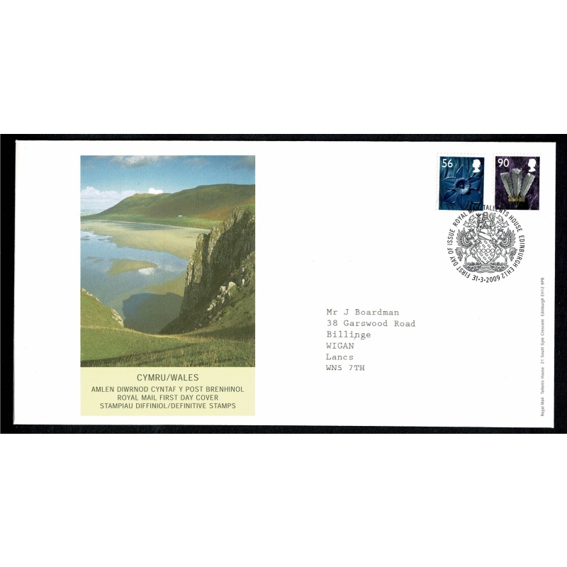 Set of 4 covers for regions. 56p, 90p Pictorial Regionals. "Tallents House" FDI Handstamp. 31st March 2009